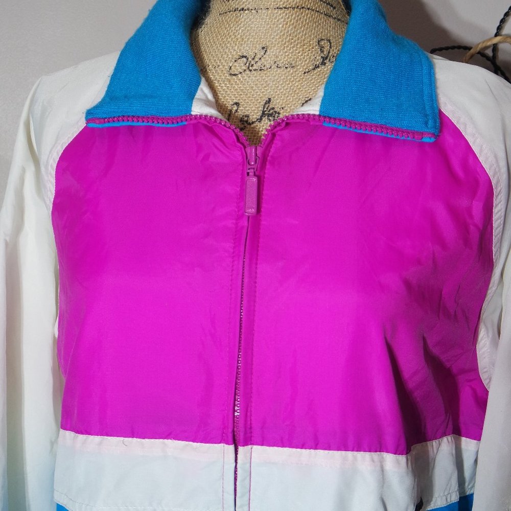 Vintage WINDSOR BAY Nylon Windbreaker Neon Colorblock Retro Lightweight Jacket